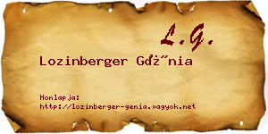 Lozinberger Génia névjegykártya